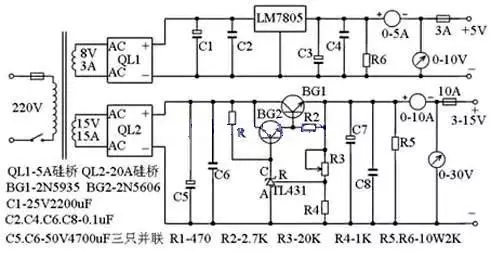 10A3～15V穩(wěn)壓可調電源電路圖